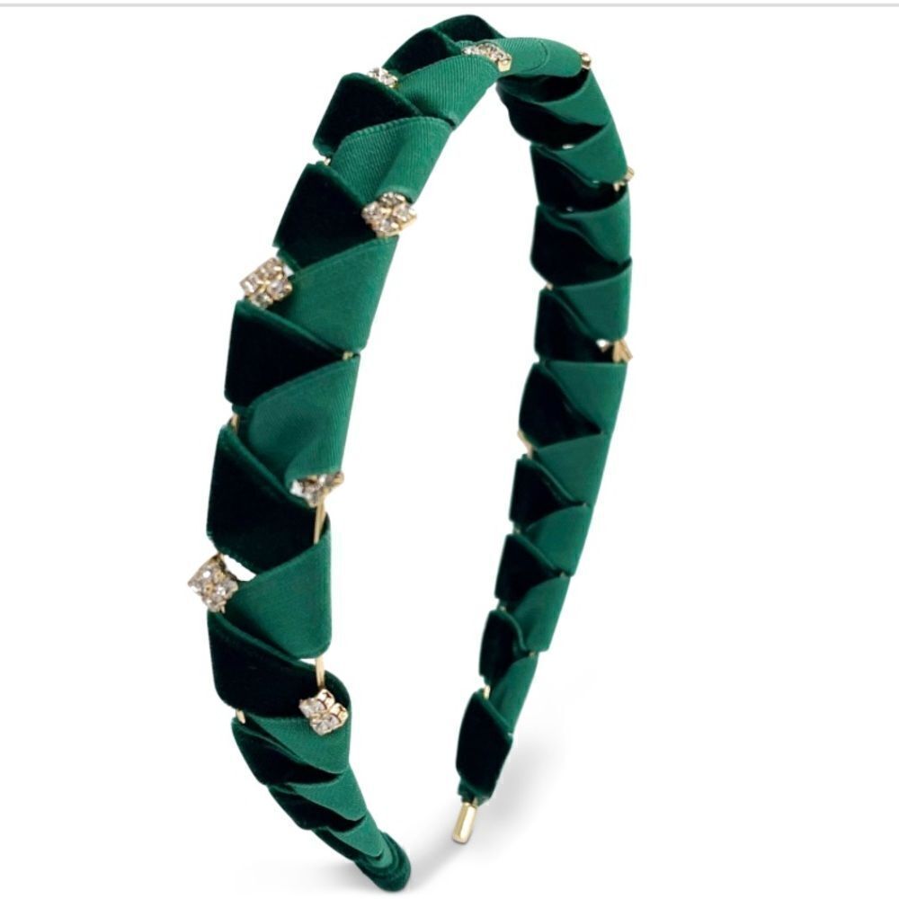 NWT INC Crystal Velvet Headband, Green